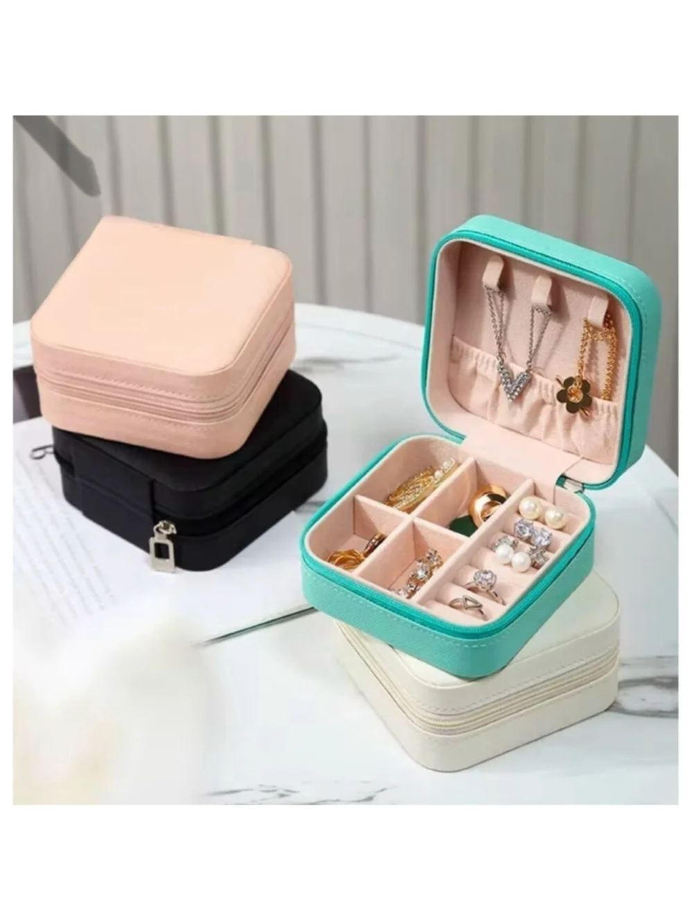 Compact Travel Jewelry Organizer Case – Dark Grey Cream Interior